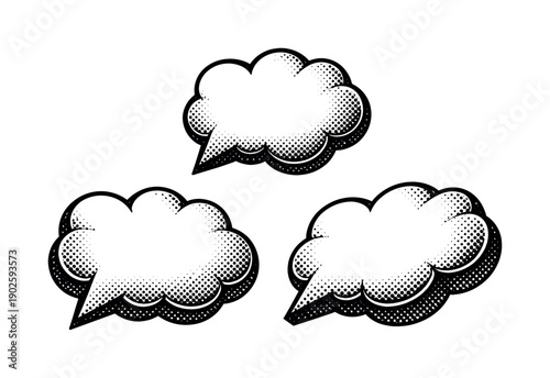 Pop art comic bubble word shape A comic-style bubble word shape object shown in three views including front view, rotated view, and