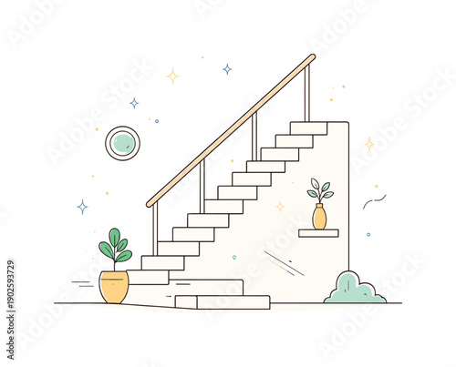 Minimal staircase moment. A staircase extends upward or downward without movement or figures, offering only structure and space. The mood is