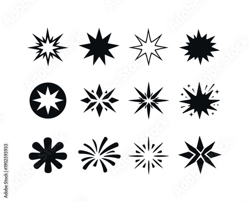 Burst. Icon set. Set Logo of Burst: dynamic impact spark. harmonious logo variations of the same emblematic concept, each with different