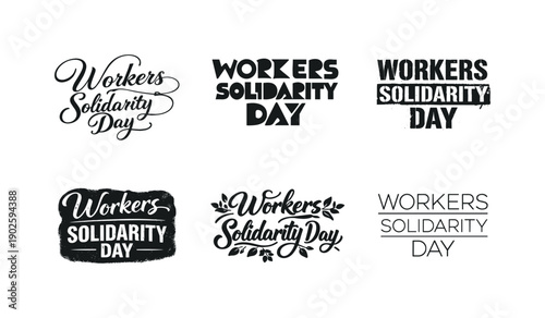 Workers solidarity day. Set lettering. harmonious lettering variations of the same emblematic concept, each with different artistic