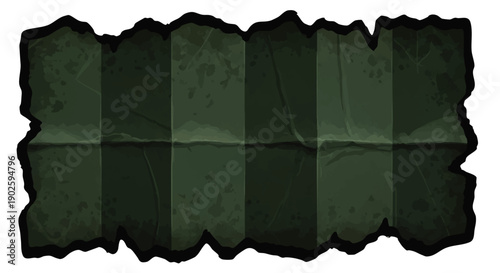Torn Dark Green Fabric with Jagged Edges.