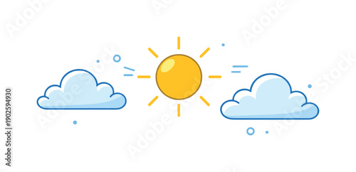 Sunny sky background. A bright sky with a simple sun icon and minimal clouds, creating a friendly and uplifting visual mood. The scene feels