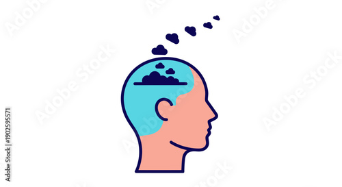 Mental Health Concept: Negative Thoughts and Stress Escaping Human Head. Anxiety, Depression, and Mind Clarity Icon.