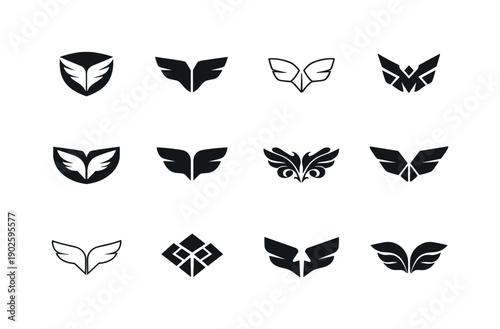 Symmetrical design. Icon set. Set Logo of Symmetrical design: bilateral balance icon. harmonious logo variations of the same emblematic