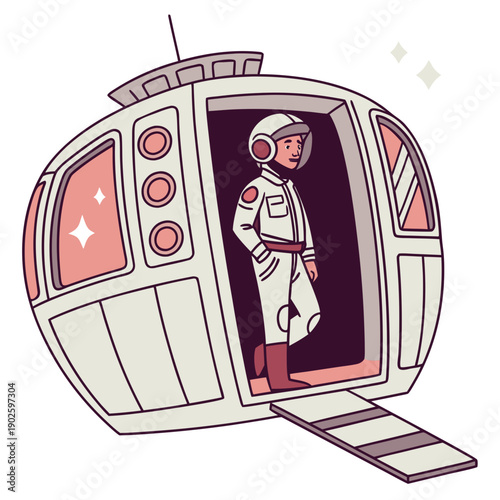 Astronaut standing in helicopter doorway space suit