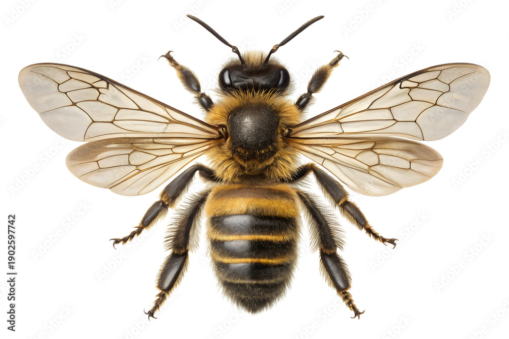 Fototapeta premium Realistic Bee Isolated on White Background PNG