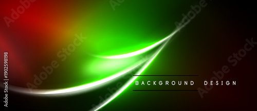 Vibrant abstract background. Smooth gradients blend red, yellow, green. Bright line sweeps across dark space. Modern design element.