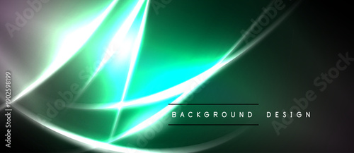 Abstract neon lines create dynamic green background. Bright glow contrasts dark space, forming modern design element.
