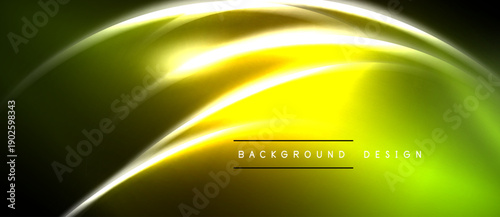 Bright yellow, green abstract lines. Smooth gradients create dynamic flow. Dark background emphasizes luminosity, modern design element.