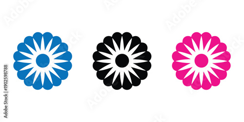Three colorful floral designs on white background. abstract flower background