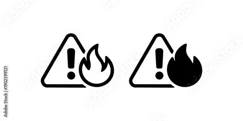 Fire hazard warning icon set in triangle shape