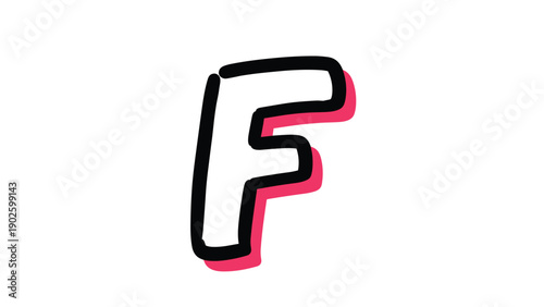 Stylized capital letter F drawn with a black outline and featuring a prominent pink shadow for a playful and modern font design.
