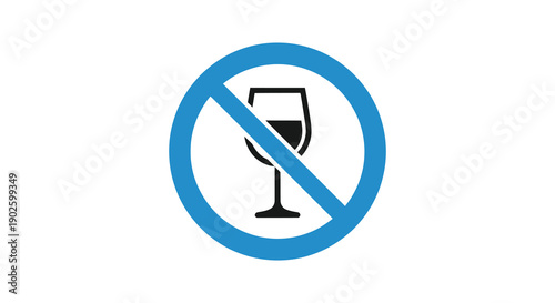 A simple circular sign displays a black silhouette of a wine glass crossed out with a diagonal line indicating prohibition