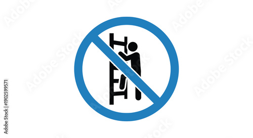 This image depicts a prohibition sign featuring a silhouetted figure climbing a ladder indicating no climbing allowed high quality professional