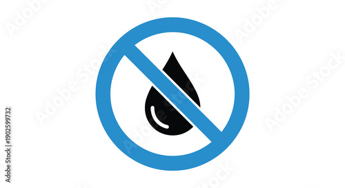 A simple graphic depicts a water droplet inside a circular prohibition symbol indicating no water or liquid allowed high quality