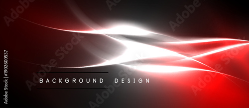 Abstract red, white lines over black background. Dynamic energy flows create modern design element. Text reads background design.