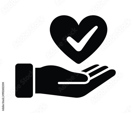 Foto Vector hand holding heart with a checkmark symbolizing love and approval
