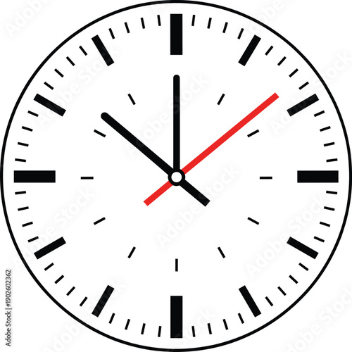 Analog wall clock illustration showing classic time measurement instrument with minimal round dial design