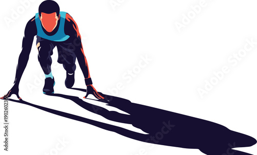 Male sprinter in starting position on white background illustration