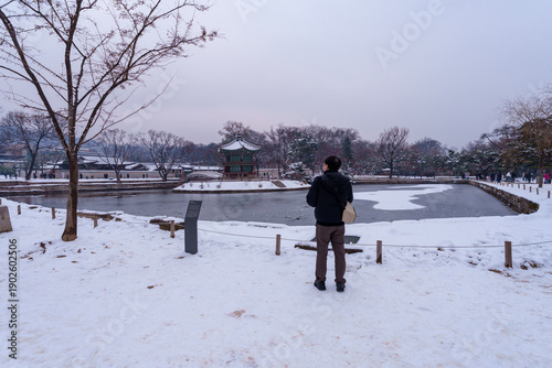 Wallpaper Mural Snow during winter. Pavilion.  Palace, Is one of the most popular tourist attractions in South Korea. Torontodigital.ca