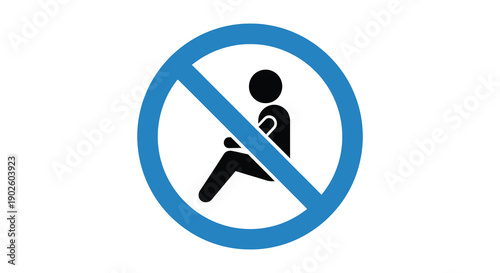 A simple blue and white prohibition sign depicts a silhouetted figure appearing to run or jump indicating no running or activity