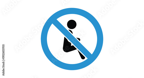 A simple blue and white prohibition sign depicts a silhouette of a person clearly indicating a restriction or ban