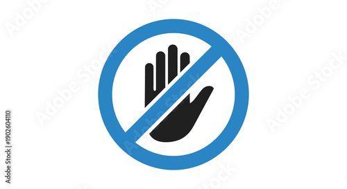 A simple graphic depicts a black hand within a blue circle crossed out with a diagonal line indicating prohibition