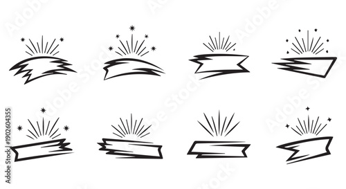 Collection of eight comic book style speech bubbles with dynamic effects and starbursts on a Transparent Background.