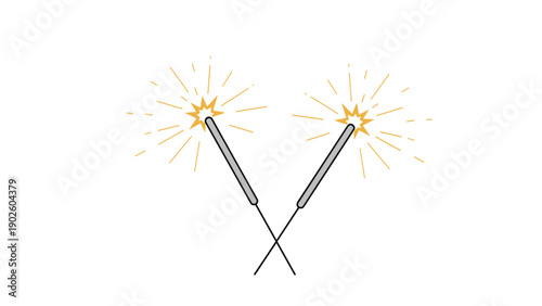 Two glowing handheld sparklers crossed over each other emitting bright yellow sparks against a plain white background.