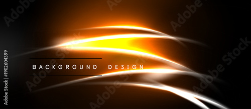 Abstract orange glow sweeps across dark background. Bright lines create dynamic visual effect, modern design element.