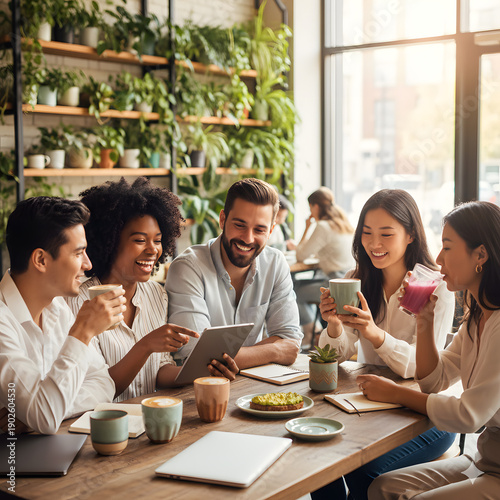 group of business people having lunch
