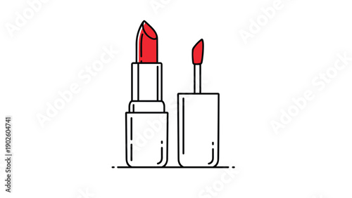 Two types of lip makeup products including a traditional red lipstick and a liquid lip gloss with an applicator.