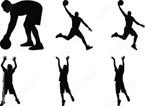 Basketball players silhouettes, including a child.