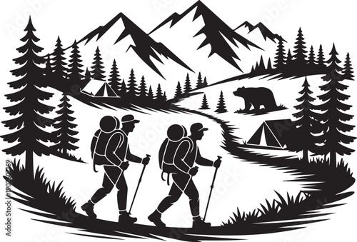 Mountain Adventure Silhouette Art