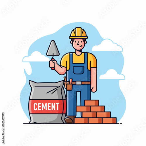 Builder with Cement and Bricks