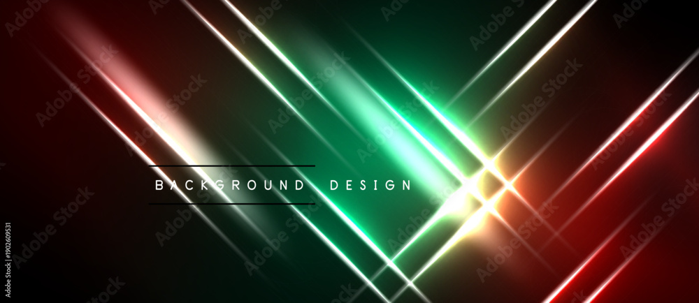 Naklejka premium Abstract background features vibrant neon lines, gradients. Red, green, yellow hues create dynamic visual effect. Modern design element.