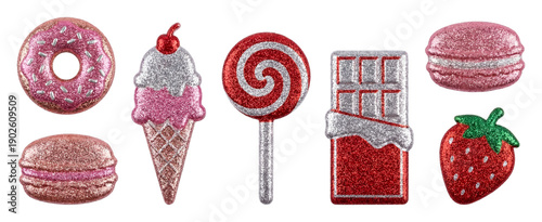Glitter food sweets and treats sticker Set.
