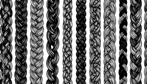 Set of 10 Hand-Drawn Braided Ropes and Hair Vector Illustrations
