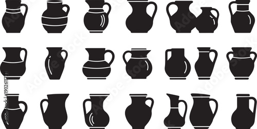 Ceramic Jug And Pitcher Silhouette Vector Set