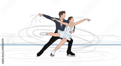 Professional figure skating couple performing elegant dance on ice