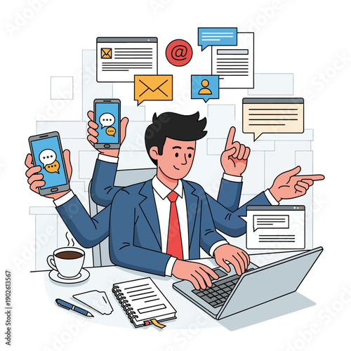 Multitasking Businessman Managing Emails and Calls