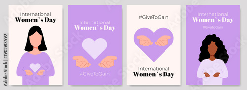 Poster set for International Women s Day with diverse women characters.