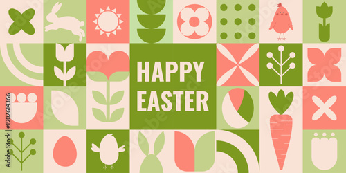 Geometric Easter Banner With Spring Shapes