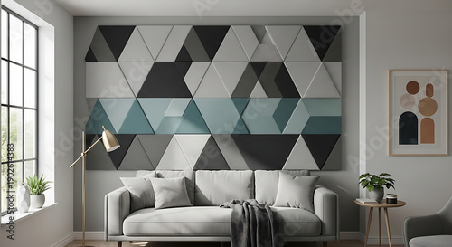 Modern Geometric Wall Design in Stylish Living Room with Natural Light