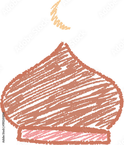 Colorful hand-drawn mosque dome illustration in crayon sketch style. Perfect for Ramadan posters, Islamic events, and children visuals.