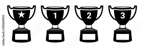Winner trophy cup icon set with star and numeric rankings from one to three for first second and third place sports awards or business achievement isolated on white background for vector design.