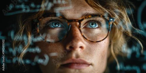 Reflection in student glasses showing determination in learning concepts
