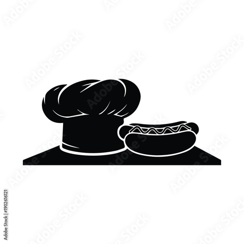 Chef hat and hotdog on plate graphic