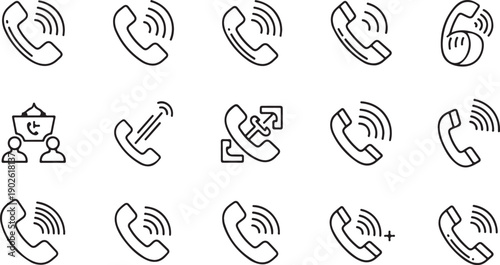 Phone Call Line Icon Set – Incoming, Outgoing, Missed Call and Telecommunication Symbols.