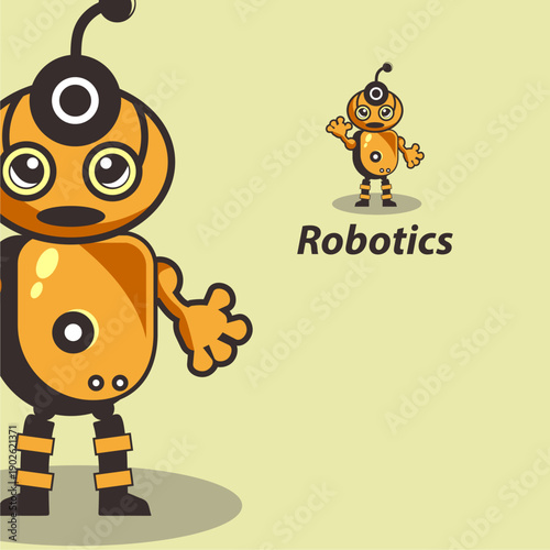 Robot Character Illustration with Robotics Text.